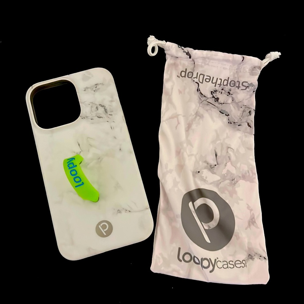 Loopy Case 13pro White Marble Phone Case with Lime Green Loopy